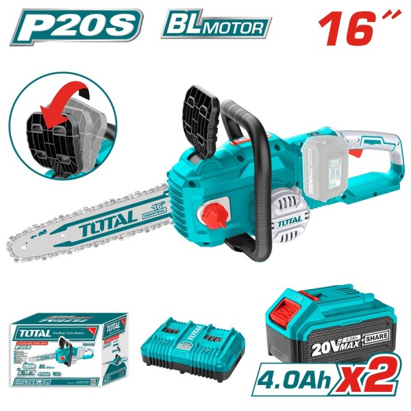 Αλυσοπρίονο Μπαταρίας 40V - BRUSHLESS - TOTAL TGSLI401682 - Λάμα: 40cm (2x4Ah & Φορτιστή)