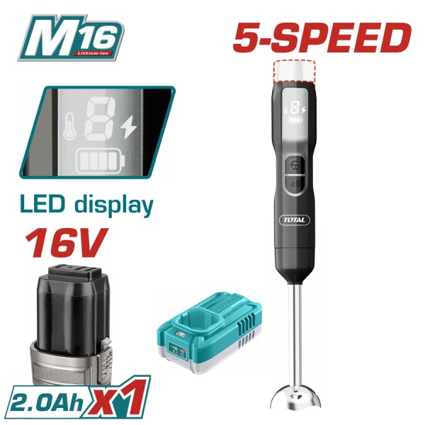 TOTAL ΜΠΛΕΝΤΕΡ ΧΕΙΡΟΣ ΜΠΑΤ. Li-ion 16V / 2Ah / 1 ΜΠΑΤ (TJB048K)