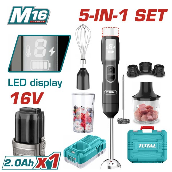 TOTAL ΣΕΤ ΜΠΛΕΝΤΕΡ ΧΕΙΡΟΣ 5 σε 1 ΜΠΑΤ. Li-ion 16V / 2Ah / 1 ΜΠΑΤ (TJB056K)