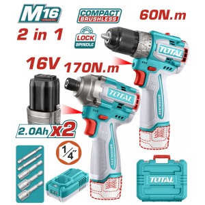 TOTAL ΣΕΤ ΕΠΑΓΓ. ΔΡΑΠ/ΒΙΔΟ 60Nm + ΠΑΛΜΙΚΟ ΚΑΤΣΑΒΙΔΙ 170Nm ΜΠΑΤ. Li-ion 16V/2Ah/2 ΜΠΑΤ (TOSLI240968)