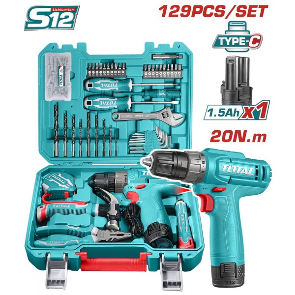 TOTAL ΣΕΤ ΔΡΑΠΑΝΟΚΑΤΣΑΒΙΔΟ ΜΠΑΤ. Li-ion 12V / 1.5Ah / 20Nm 129ΤΕΜ Type C (THKTHP11292E)