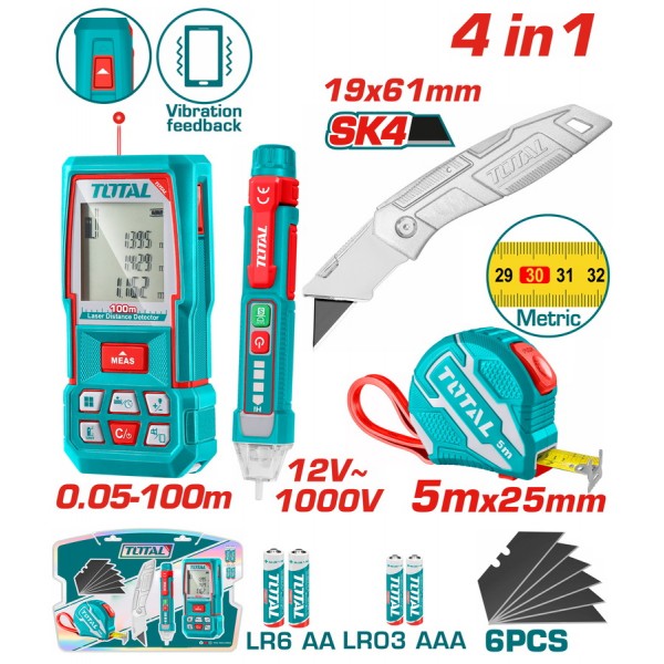 TOTAL ΕΠΑΓΓ. ΣΕΤ ΜΕΤΡΗΤΗΣ ΑΠΟΣΤ. LASER 100m 4 σε 1 (TOS250701M)