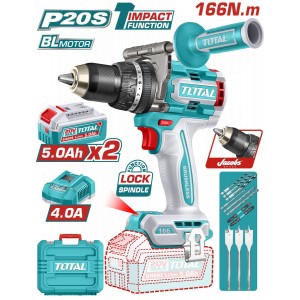 TOTAL ΕΠΑΓΓ. ΔΡΑΠ/ΒΙΔΟ ΚΡΟΥΣΤΙΚΟ ΜΠΑΤ. Li-ion 20V / 5Ah / 166Nm / 2 ΜΠΑΤ BL Motor (TIDLI201668E)