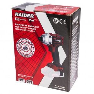 RAIDER R20 Solo Παλμικό κατσαβίδι μπαταρίας 20V 1/4'' 180Nm Brushless RDP-BCHID20 030142 RAIDER R20 Solo Παλμικό κατσαβίδι μπαταρίας 20V 1/4'' 180Nm Brushless RDP-BCHID20 030142