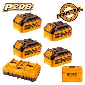Μπαταρίες 4 τεμ. 20V 4.0Ah + Ταχυφορτιστής 2 Θέσεων + Βαλίτσα Σετ 6 τεμ.