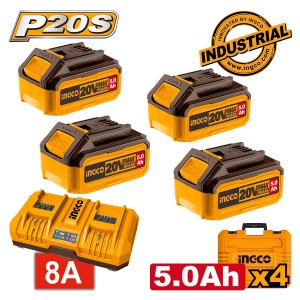 Μπαταρίες 4 τεμ. 20V 5.0Ah + Ταχυφορτιστής 8A  2 Θέσεων + Βαλίτσα Σετ 6 τεμ.
