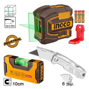 Αυτοαλφαδιαζόμενο Πράσινο Laser Σταυρού +Αλφάδι Μίνι +Αναδιπλούμενο Μαχαίρι