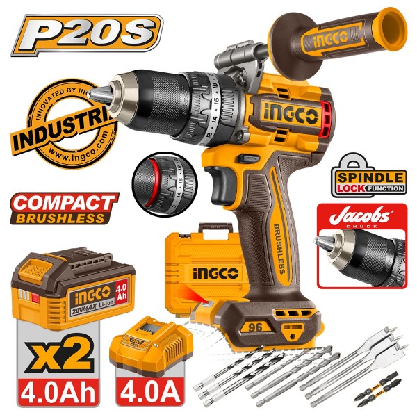 Κρουστικό Δραπανοκατσάβιδο Compact Μπαταρίας 20V Li-Ion 96Nm με Jacobs Τσοκ