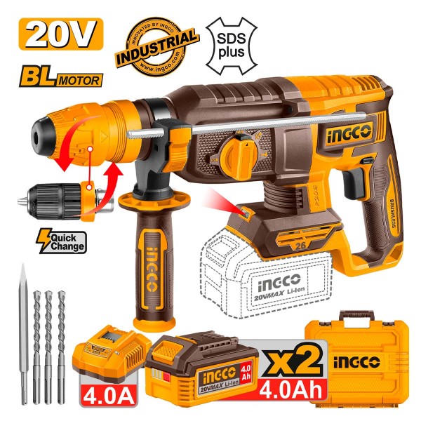 Πιστολέτο Περιστροφικό Κρουστικό Σκαπτικό Μπαταρίας 20V Li-Ion 2.5J Φ26mm +Ταχυτσόκ