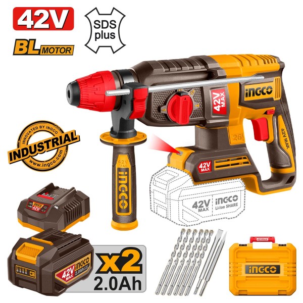 Πιστολέτο Περιστροφικό Κρουστικό Σκαπτικό Μπαταρίας 42V Li-Ion 2.5J Φ26mm