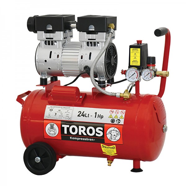 TOROS: ΑΕΡΟΣΥΜΠΙΕΣΤΗΣ OILFREE ΧΑΜΗΛΟΥ ΘΟΡΥΒΟΥ 24LT, 1HP